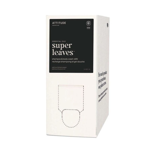 Attitude 2-in-1 Mens Super Leaves Patchouli and Black Pepper Shampoo and Bodywash Refill 67.62 fl. oz.