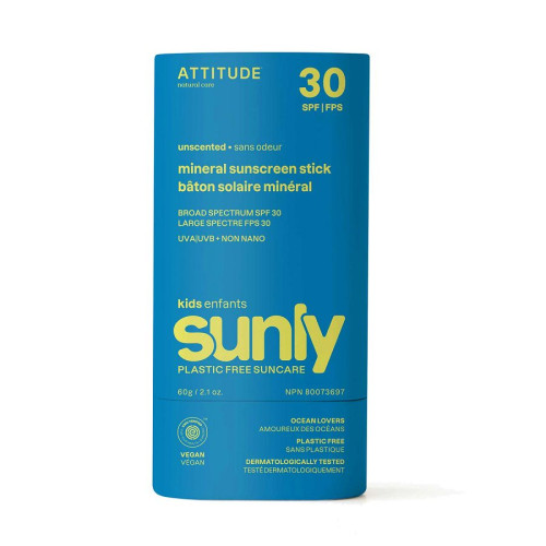 Attitude Sunly Kids Unscented SPF 30 Mineral Sunscreen Stick 2.1 oz.