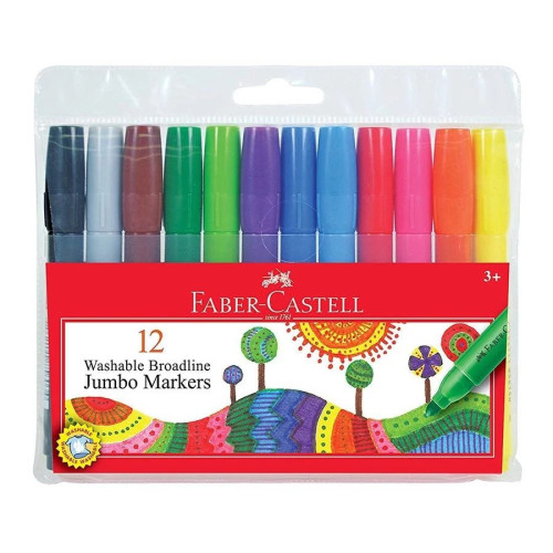 Faber Castell Broadline Tip Jumbo Washable Markers 12 Count (Ages 3+)