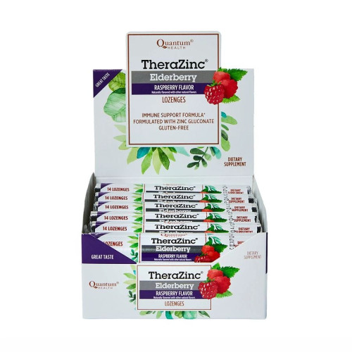 Quantum Elderberry Raspberry TheraZinc Lozenges Display 12 (14 count) rolls