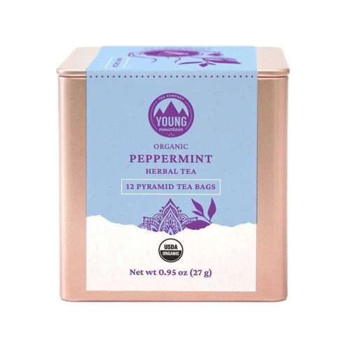 Young Mountain Tea Organic Peppermint 12 pyramid tea bags in tin